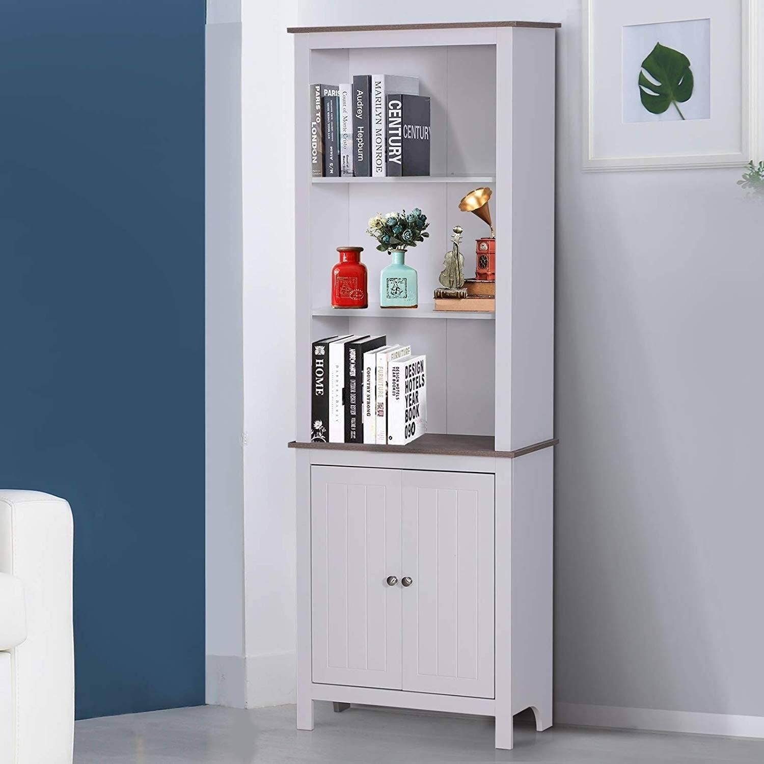 HOMCOM 69” Wood Free Standing Bathroom Linen Tower Storage Cabinet - White