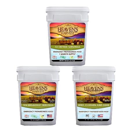 Heaven’s Harvest 25-Year Family Food Kit — Premium Emergency Food Supply. Freeze Dried Survival Food Kit + Water-Proof 25-Year Storage Bucket. MRE