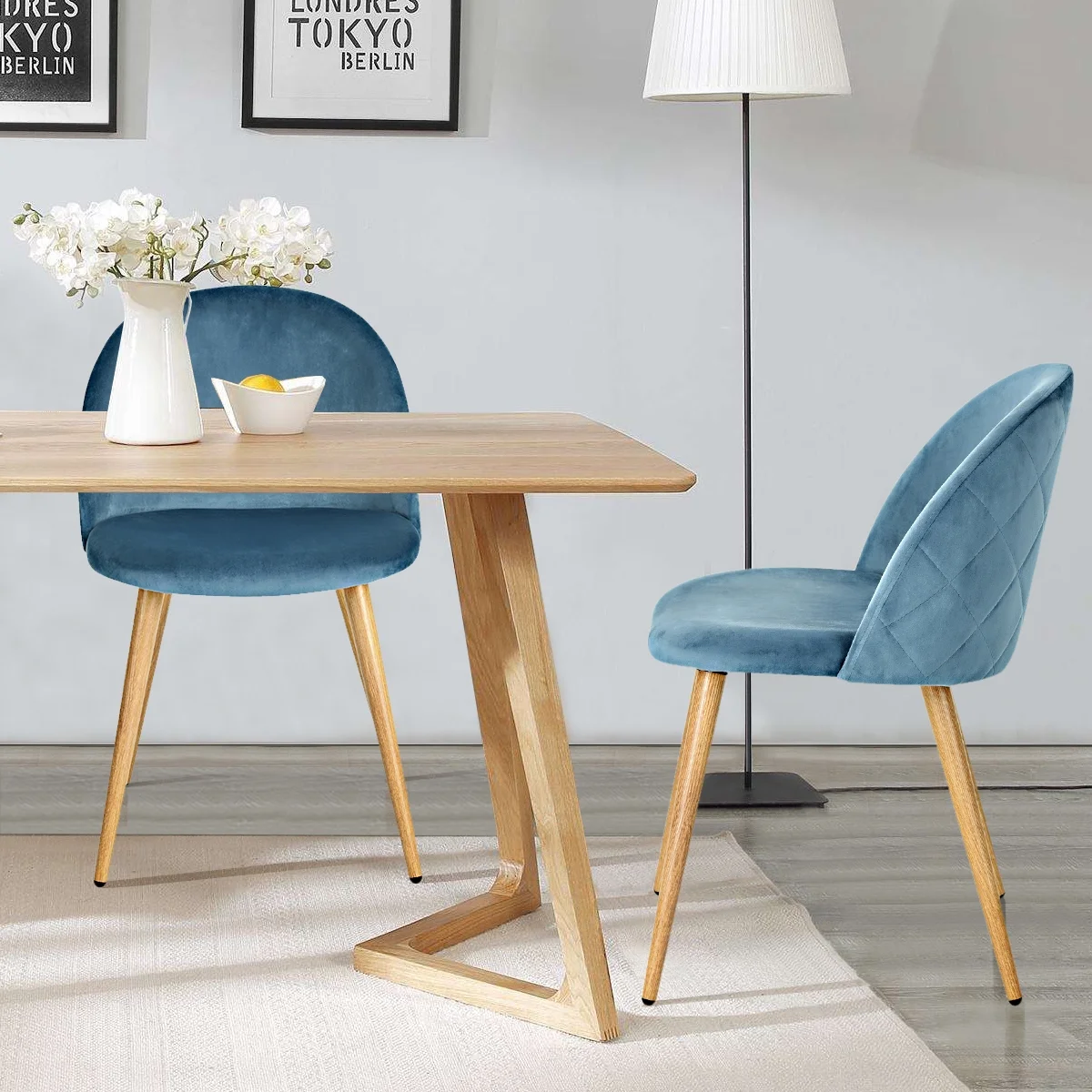 Homy Casa Velvet Dining Chairs Set of 2 with Backrest for Kitchen, Blue