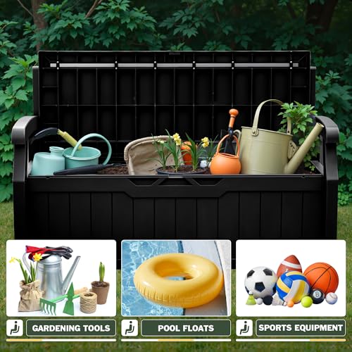 Flamaker 80 Gallon Storage Bench Outdoor Indoor, Durable All-Weather Seating with Hidden Storage, Lockable Deck Box for Garden, Patio