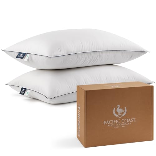 Pacific Coast Bed Pillows for Side and Back Sleepers, Feather and Down Hotel Pillows with 100% Cotton Shell, Medium Supportive, Downproof