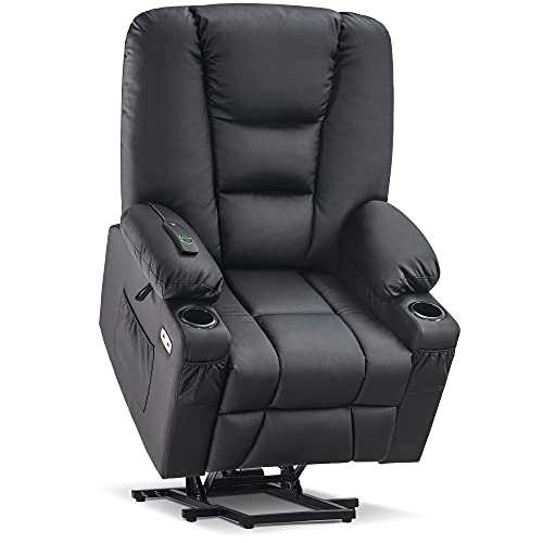 MCombo Small Power Lift Recliner Chair with Massage and Heat for Petite People, Cup Holders, USB Ports, Side Pockets, Faux Leather 7569 (Small