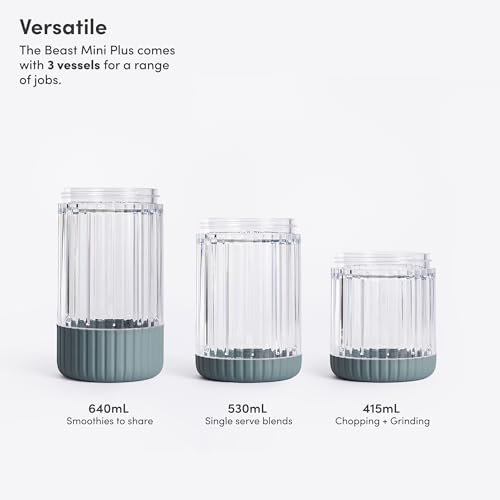 The Beast Mini Blender Plus | Mini Countertop Kitchen Blender | Blend Smoothies and Shakes, Dressings, Sauces, Dips | Extra Vessels