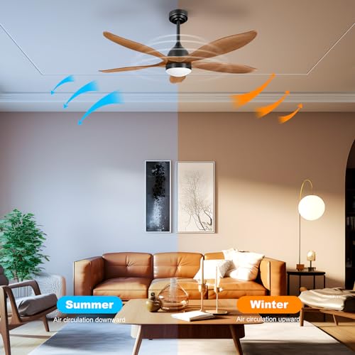 52" Outdoor Wood Ceiling Fan with Lights & Remote Control - Quiet Reversible DC Motor, Dimmable 3 Colors, 6 Speeds