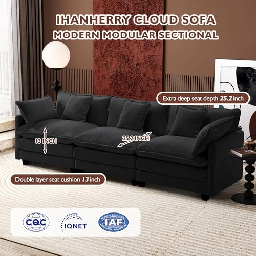 Ihanherry 111.4" U Shaped Modern Cloud Sofa Modular Sectional Couch with 2 Ottoman, 5-Seat Chenille Deep Seat Sofa with Pillow for Living Room