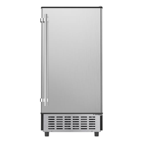 Coolake 15 Inch Commercial Under Counter Ice Maker Machine, 100lbs/Day Stainless Steel Built-in Freestanding Ice Maker with 30lbs Storage Bin