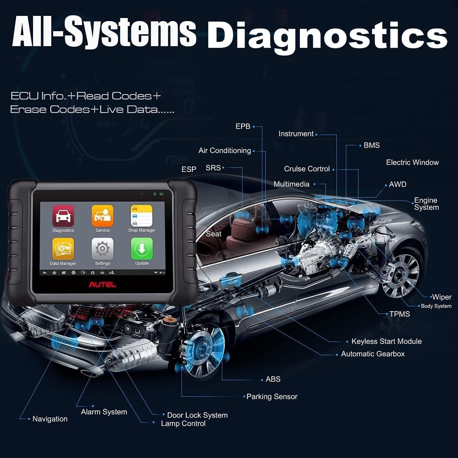 Autel Maxicheck MX808, Autel Scanner, 28+ Services, Active Test, All System Diagnose, Injector Coding, FCA Autoauth, ECU Information