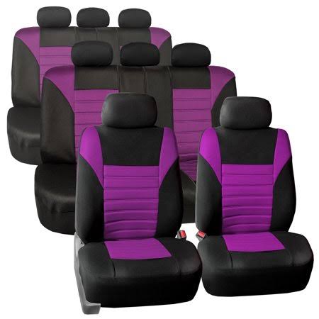 FH Group 3 Row 8 Seaters SUV Seat Covers for Auto 3D Mesh Purple Black Full 3 Row Covers Set for SUV Van, Size: Universal