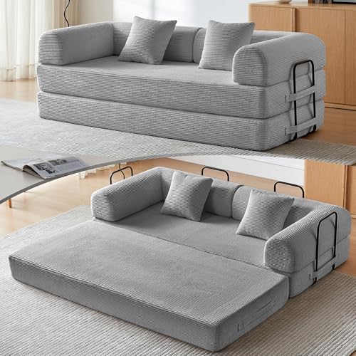 Convertible Sleeper Sofa Bed with Cylindrical Pillow, Comfy Foldable Sofa Bed Compressed Sofa in Box