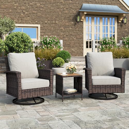 HERA'S HOUSE High Back Patio Furniture Set with Swivel Chairs, Outdoor Wicker Conversation Sets with 5.5" Comfy Cushions, 4 Piece Outside Sofa Sets