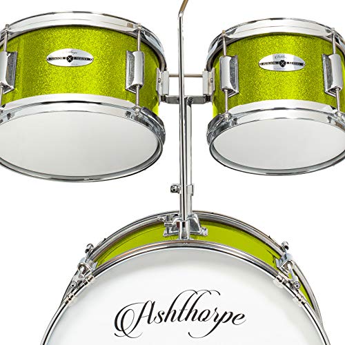 Ashthorpe 5-Piece Complete Junior Drum Set with Genuine Brass Cymbals - Advanced Beginner Kit with 16" Bass, Adjustable Throne, Cymbals, Hi-Hats