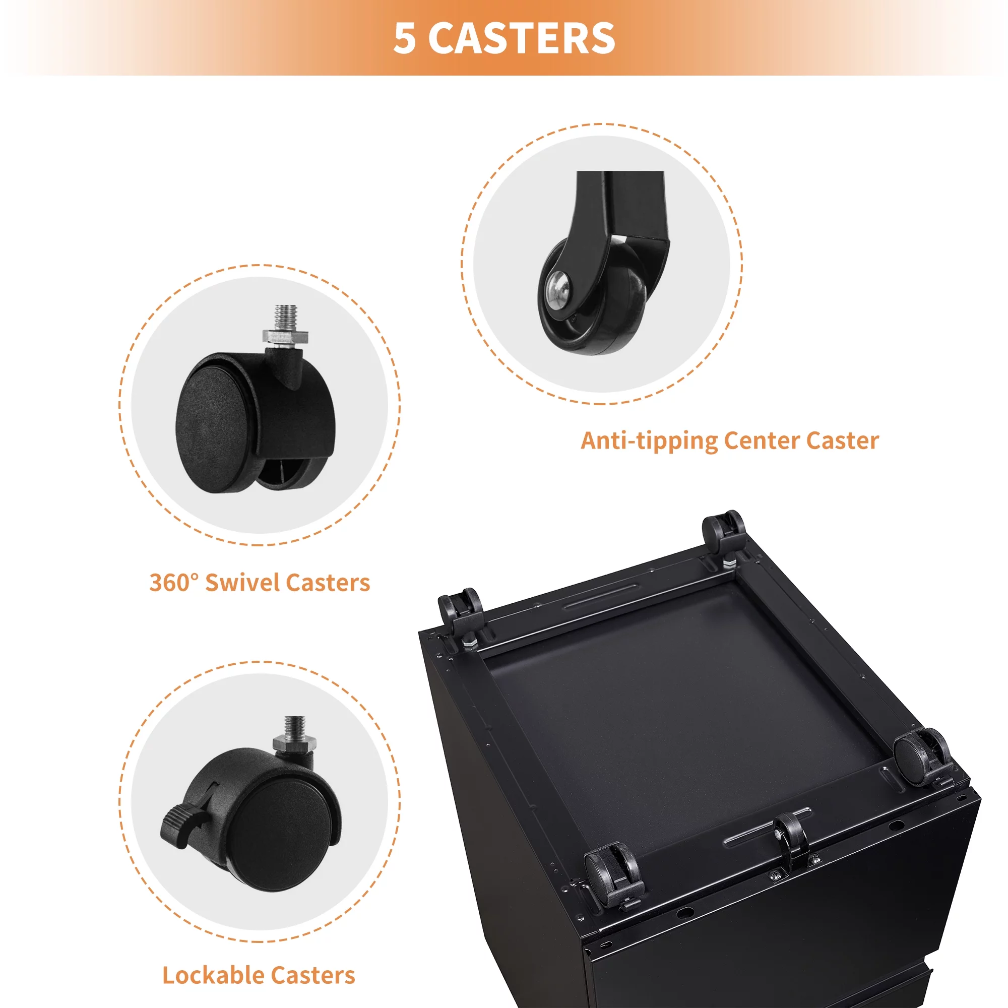 GangMei 3 Drawer Black Mobile File Cabinet with Lock, Under Desk Metal Movable Filing Cabinet, Fully Assembled