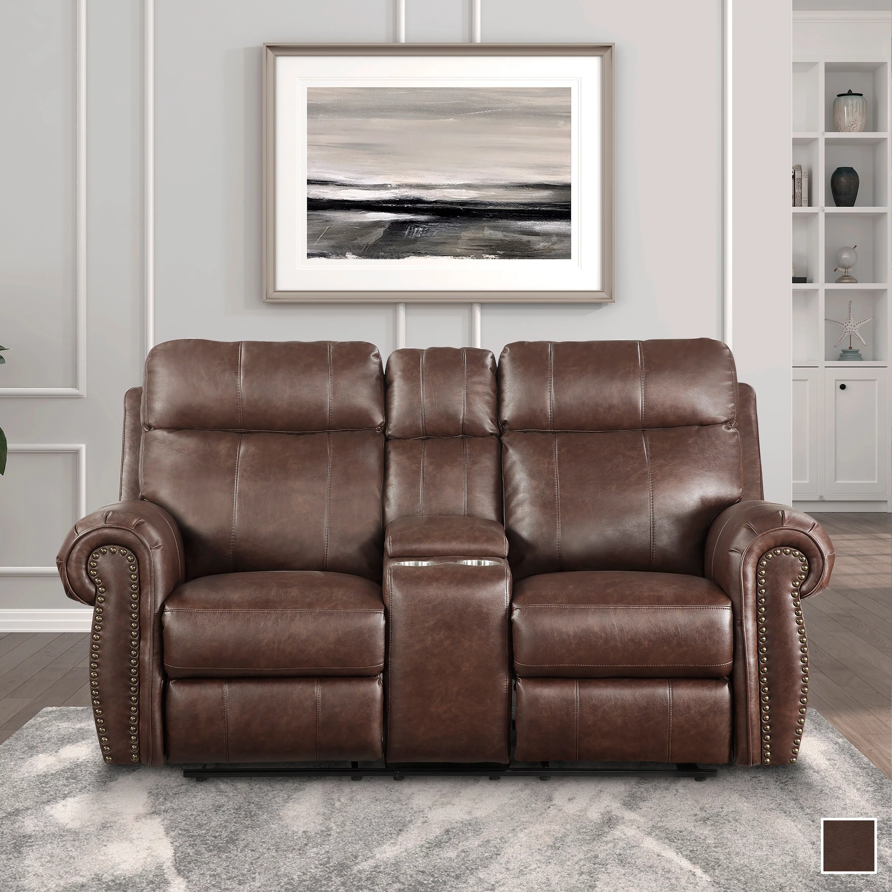 Fremont & Park Chesky Breathable Faux Leather Manual Double Reclining Loveseat Brown