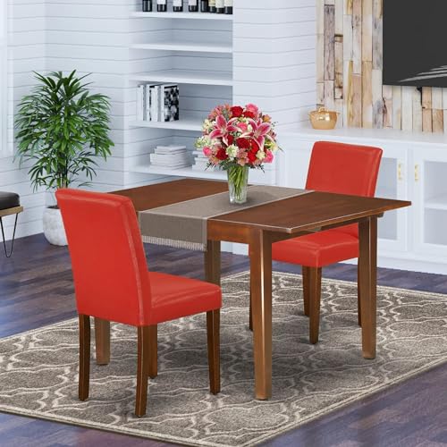 East West Furniture Norfolk 5 Piece Set includes a Rectangle Dining Room Table with Butterfly Leaf and 4 Baked Bean Faux Leather Parson Chairs