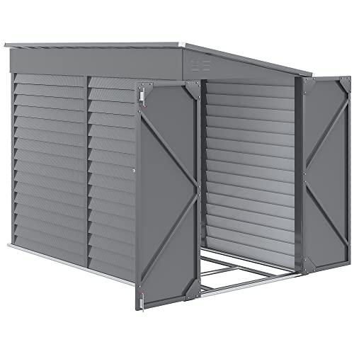 Outsunny 4.6' x 9' Steel Outdoor Storage Shed, Lean to Shed, Metal Tool House with Foundation Kit, Lockable Doors