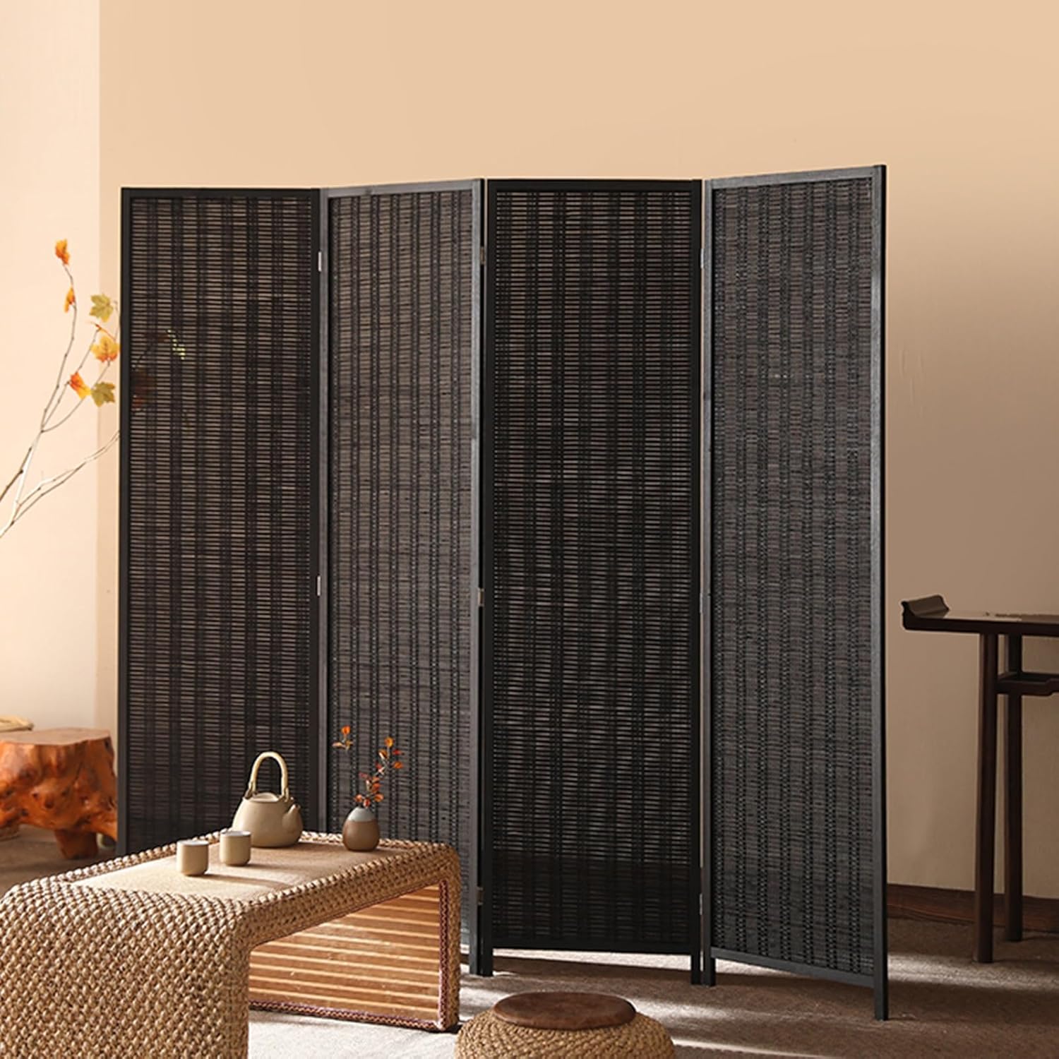 Room Privacy Screen Divider 4 Panel Screen Room Divider, Portable Black Seperating Wall for Bedroom/Office/Hotel Room/Study/Privacy Partition