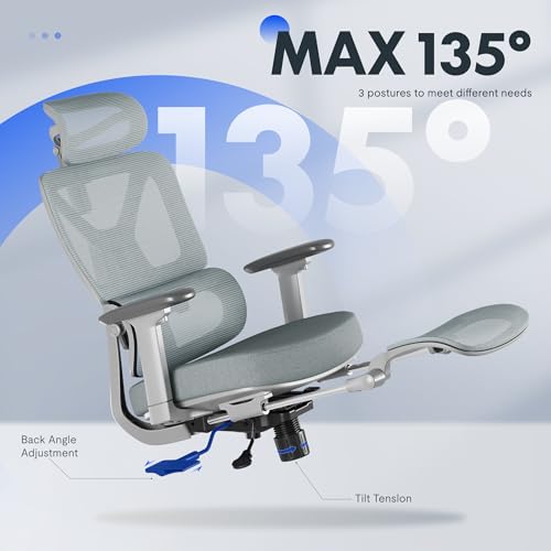 FLEXISPOT ErgoX Premium Ergonomic Office Chair with Footrest- Adjustable 3D Armrests, Dynamic Lumbar Support, Recline & Tilt Function, Mesh Seat