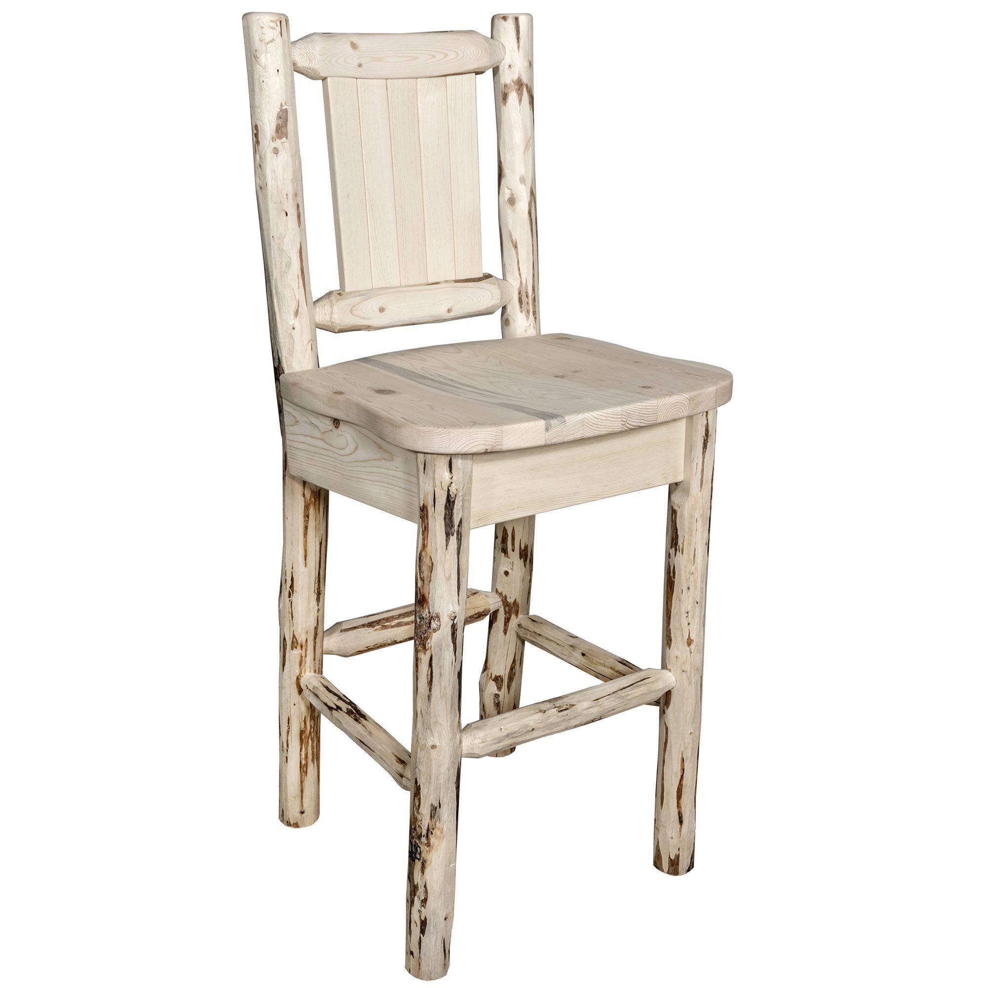 Montana Woodworks MWBSWNRV24LZBEAR Counter Height Back Barstool with Laser Engraved Bear Design Clear Lacquer Finish