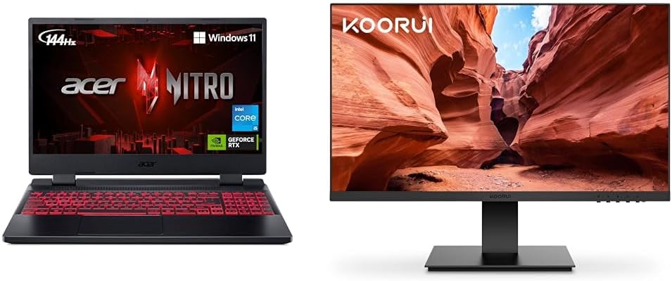 acer Nitro 5 AN515-58-525P Gaming Laptop |Core i5-12500H | NVIDIA GeForce RTX 3050 & KOORUI 24 Inch Computer Monitor Full HD 1920 x 1080p VA Display