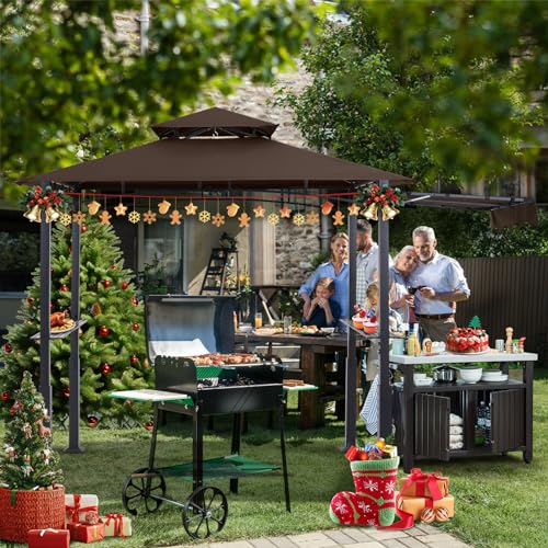 ABCCANOPY 8x5 Grill Gazebo - Outdoor BBQ Canopy Shelter with Led Light for Patio Backyard Grilling (Dark Gray)