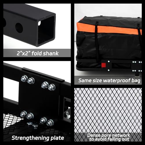 Hitch-Mounted Cargo Carrier | 60"x24"x14" Basket with 500 Lb Capacity | with Net and Straps | Fits 2-Inch Receivers | for Cars and SUVs