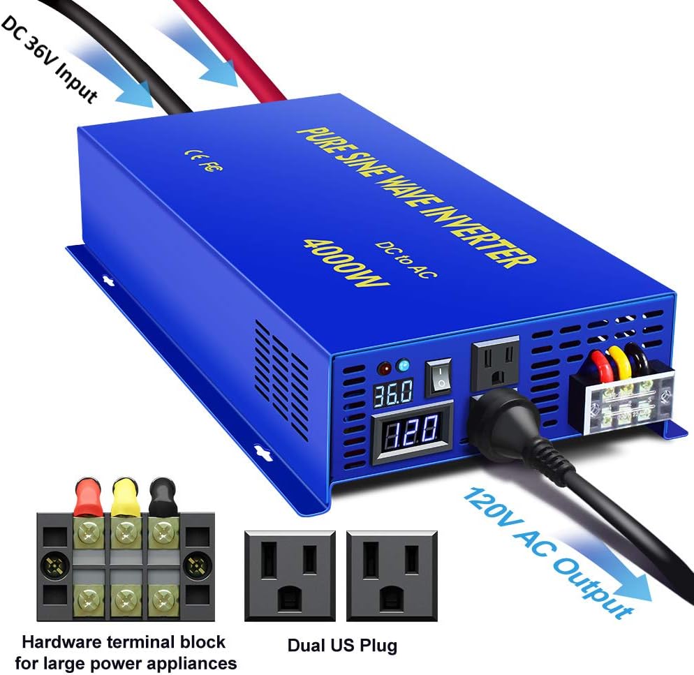 XYZ INVT 4000W Pure Sine Wave Inverter 48V DC to 120V AC Surge 8000 Watt Power Converter Generator with Wireless 100ft Remote Control for Solar