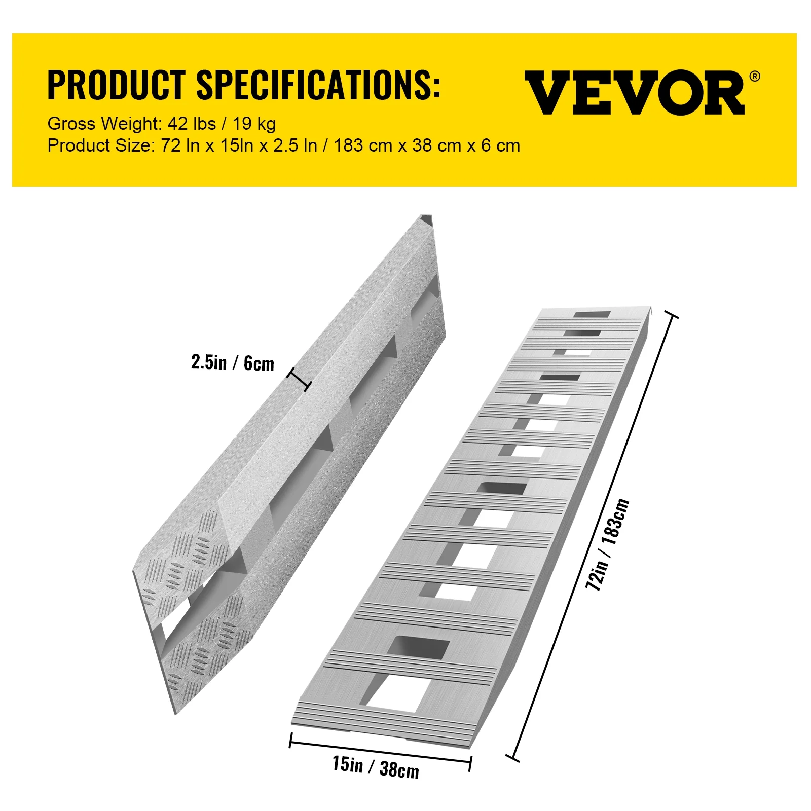 VEVOR Aluminum Loading Ramps 6000 LBS for ATVs, Motorcycles, Mowers, Cars and Truck, 72x15" Heavy Duty Ramps with Treads, 2 Pieces