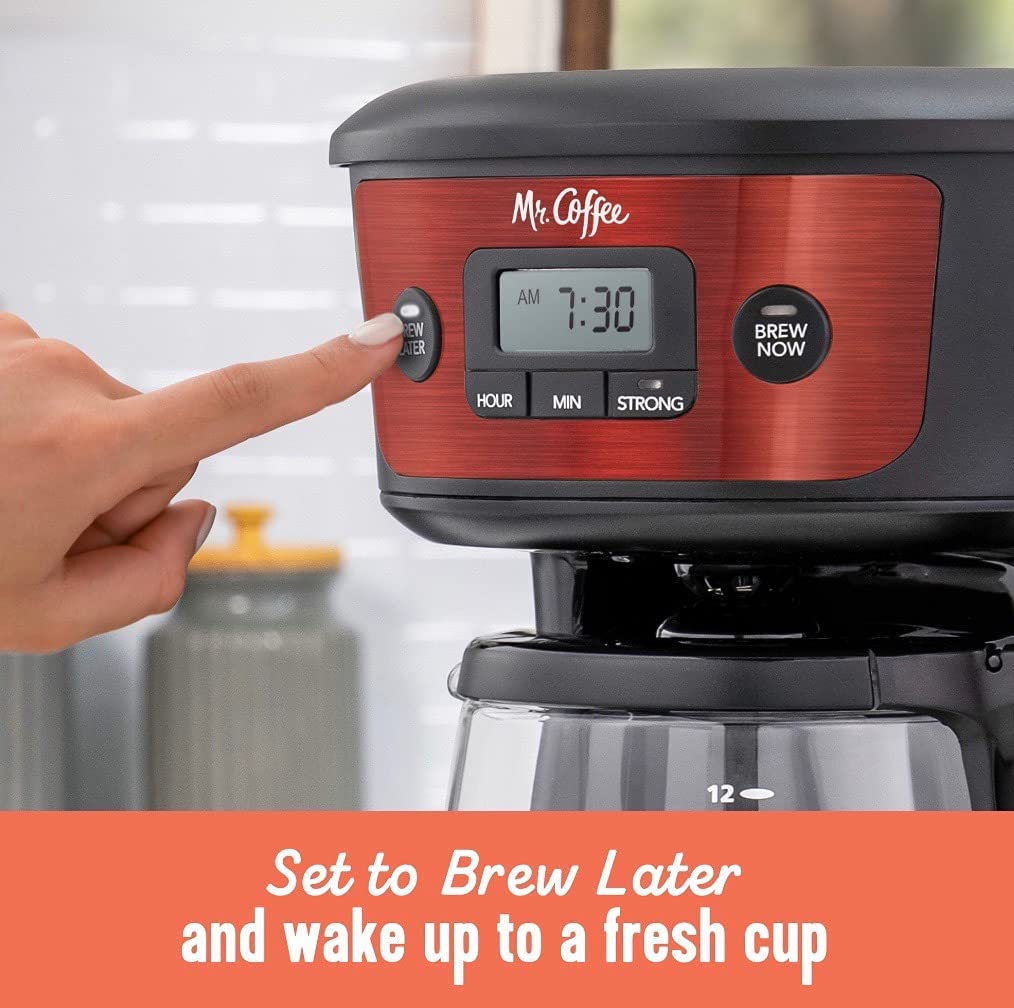 Mr. Coffee 12-Cup Programmable Coffeemaker, Strong Brew Selector, Stainless Steel.
