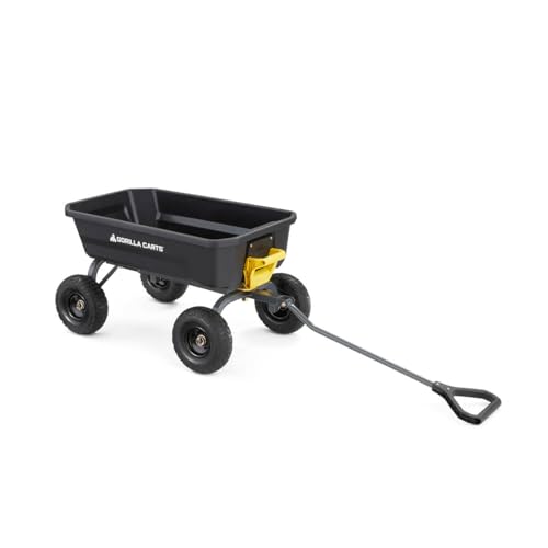 Gorilla Carts Heavy-Duty Dump Cart, Patented Quick-Release Dumping, Steel Frame, 600 lb Capacity, No-Flat 10-Inch Tires, Utility Wagon for Garden