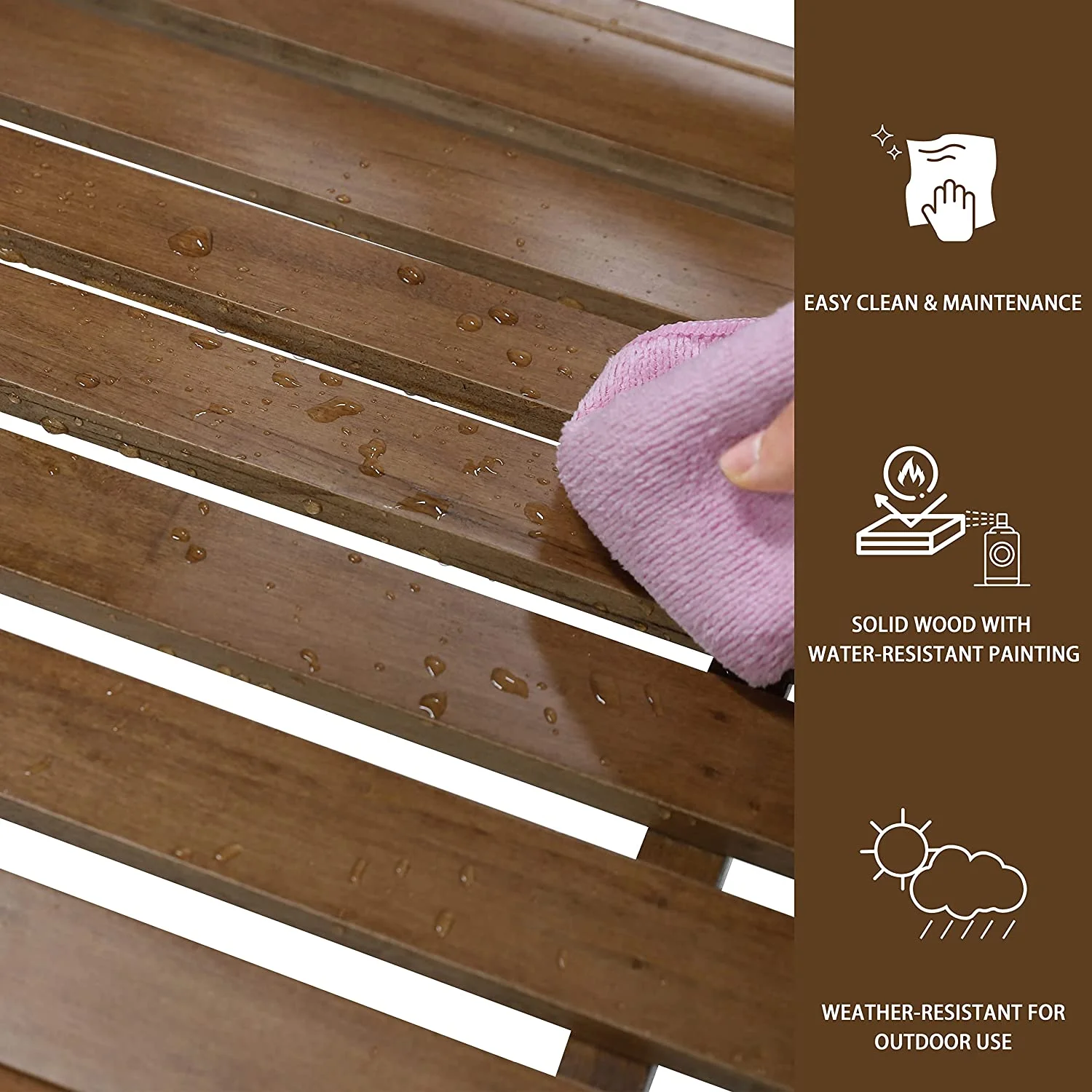 Outdoor Patio Hanging Wooden Porch Swing 5FT with Chains, 3-Person Heavy Duty Swing Bench for Garden and Backyard, Wood Brown