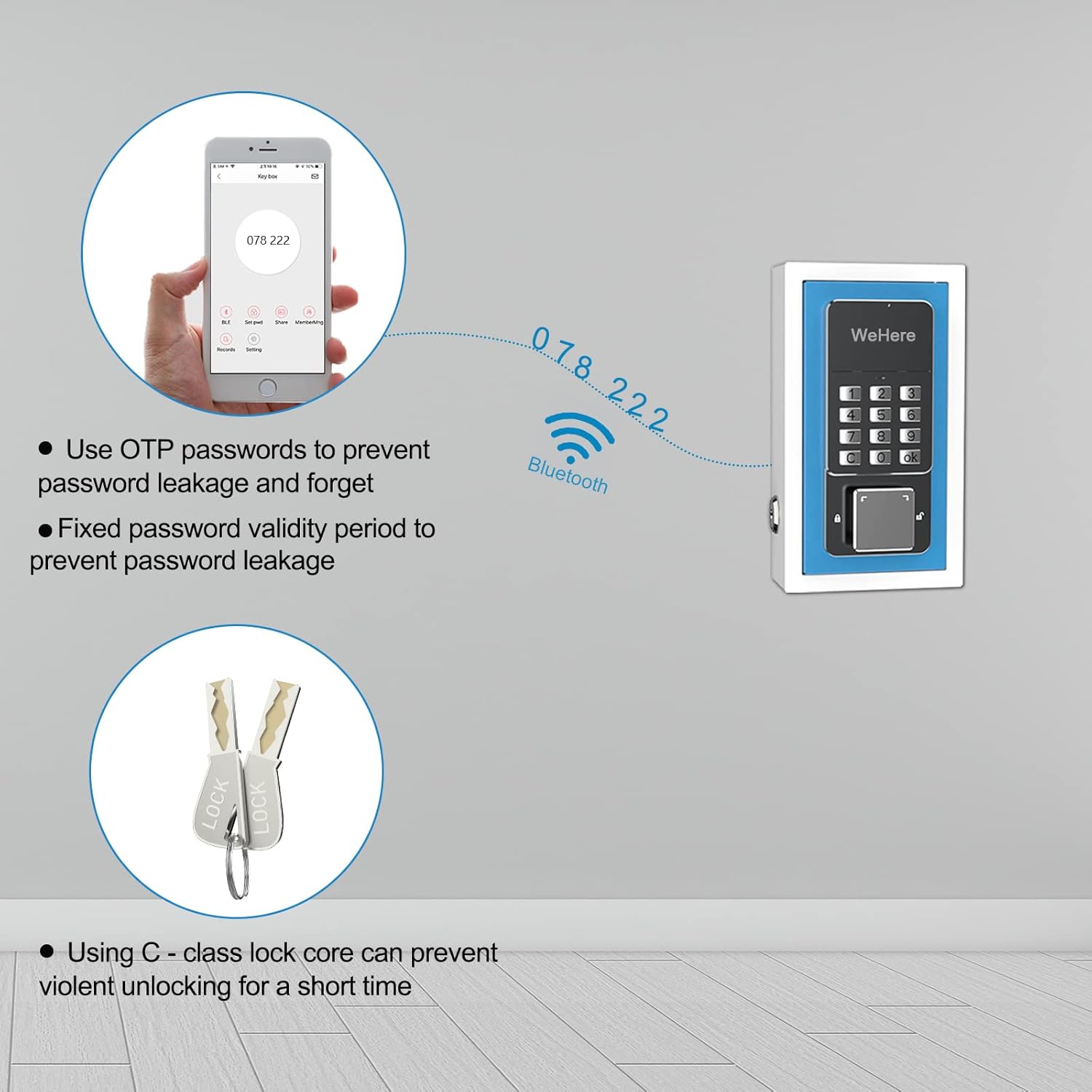 WeHere Key Lock Box use OTP/Fixed Password/Bluetooth Unlock,Metal Digital Combination Code Lock Box