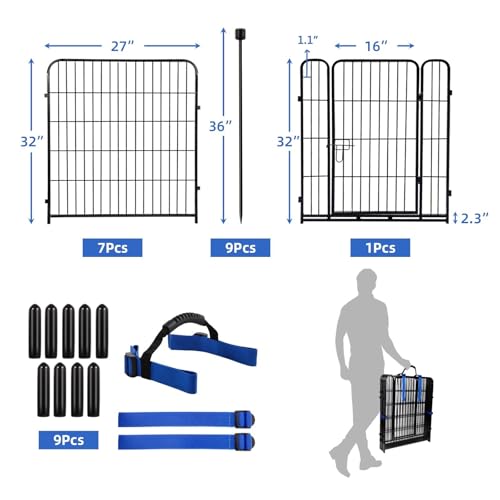ADAVIN Tall Garden Fence with Gate, 48 in(H) 8 Panels Heavy Duty Iron Metal Animal Barrier Fence, Indoor Dog Playpen, Temporary Fencing