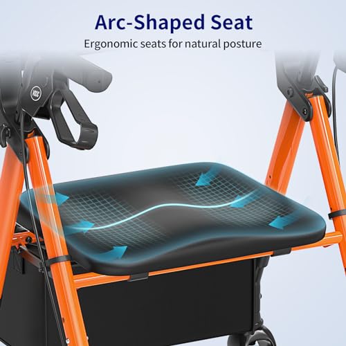 Walkers for Seniors,Foldable Walker with Seat,Rollator Walker with Durable Aluminum,8" Big Wheels for All Terrain, Ergonomic Seat and Backrest