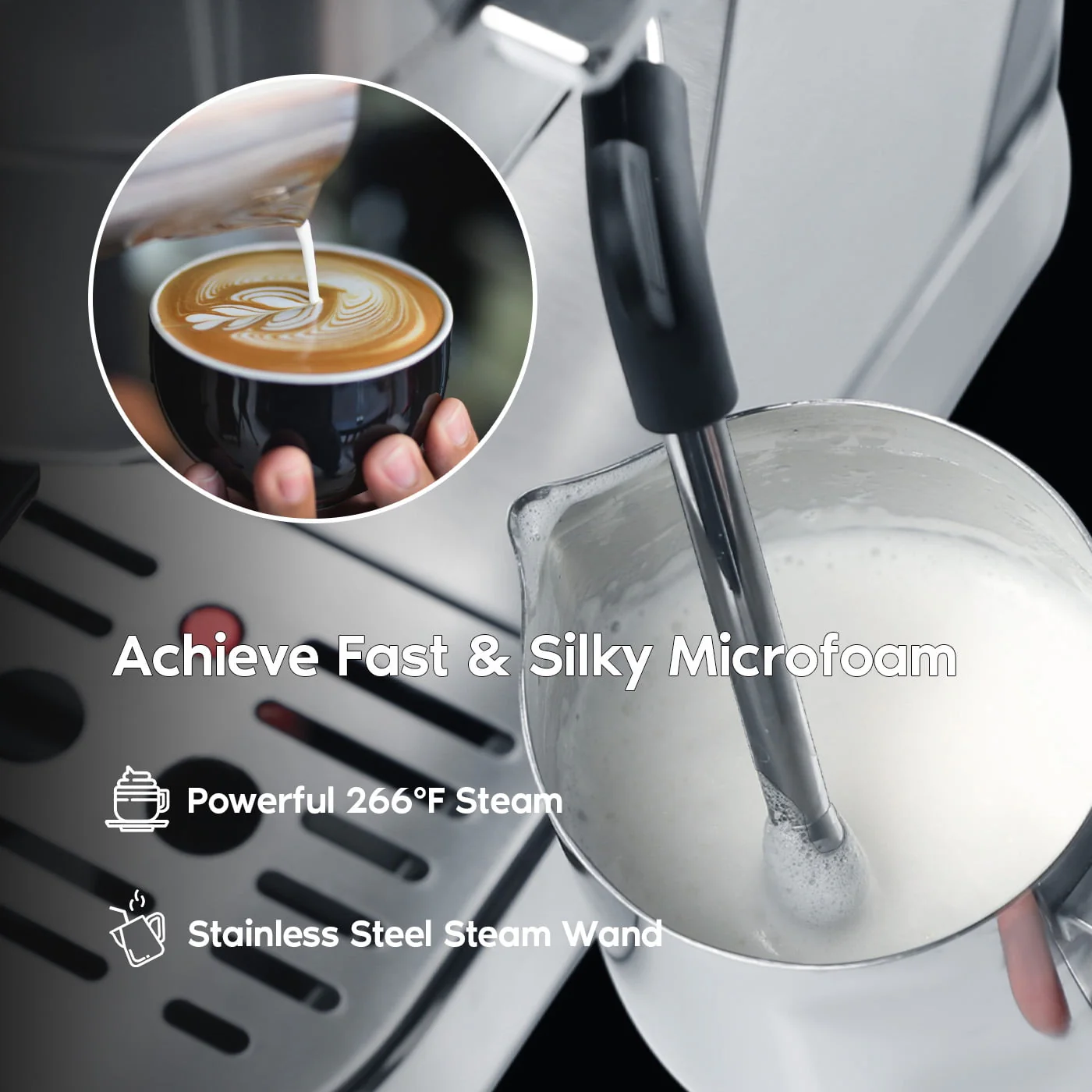 Casabrews 20 Bar Espresso Machine with Milk Frother Steam Wand, Stainless Steel Professional Cappuccino and Latte Coffee Machine, New, Silver
