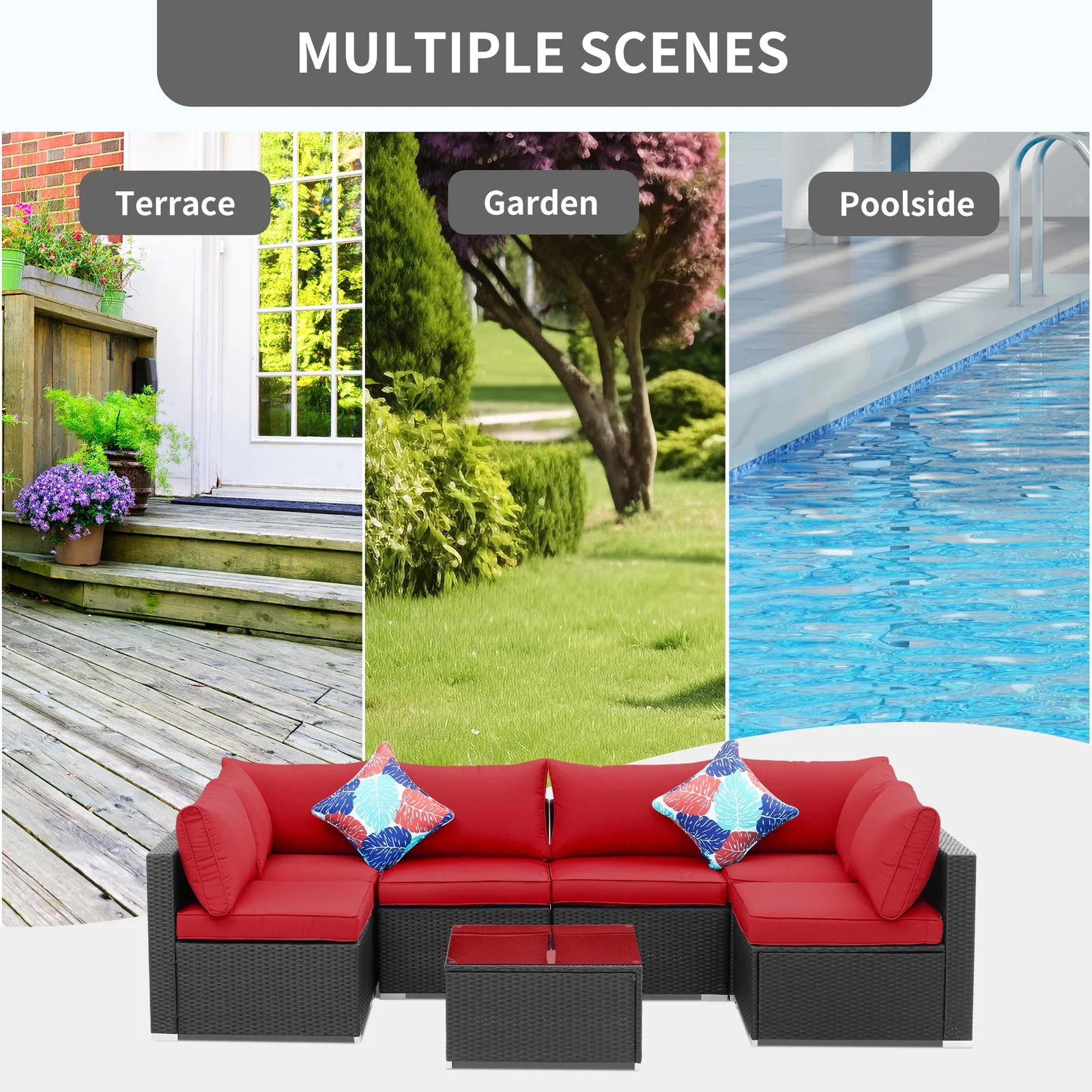 Ainfox 7 Pcs Outdoor Patio Furniture Sofa Set on Sale,Red