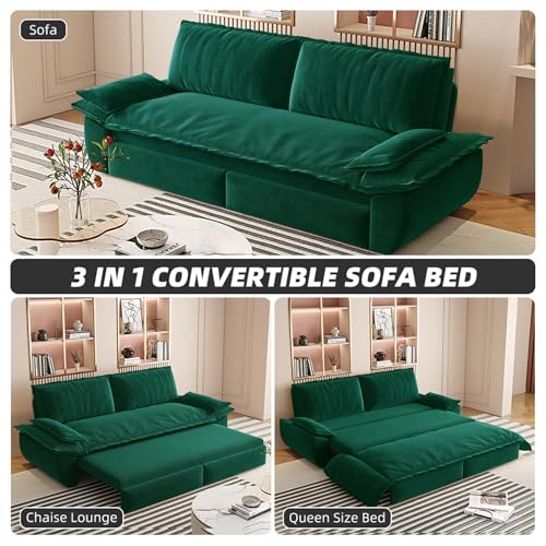 70.1" Futon Sofa Bed Queen Size, Pull Out Bed, 3-in-1 Convertible Sleeper Sofa with 2 Soft Pillows, Modern Velvet Futon Couch for Living Room