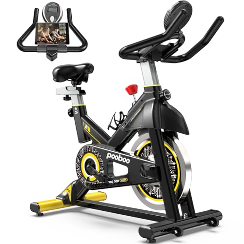 pooboo Exercise Bike, Adjustable Magnetic/Brake Pad Resistance Silent Belt Drive, Indoor Cycling Bike for Home Cardio
