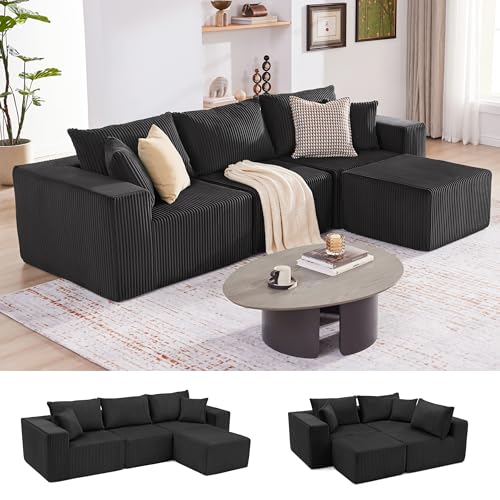 107.4" Cloud Couch Sectional, Modular Sofa with Deep Seat, Plush Corduroy L Shaped Boneless Couch, Convertible Sectional Couches for Living Room