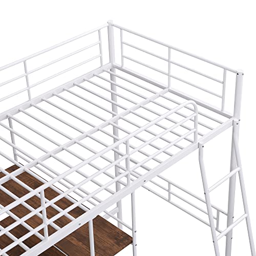 Harper & Bright Designs Full Loft Bed with Desk, Metal Loft Beds with Storage Shelves, Desk, and Wardrobe, Heavy-Duty Loft Bed Frame for Kids, Teens