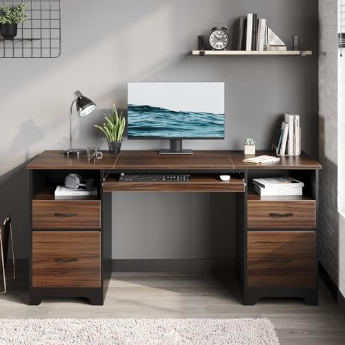 Bestier 59” Computer Desk with 4 Drawers, Office Desk with Storage, Industrial Executive Desk with File Drawer