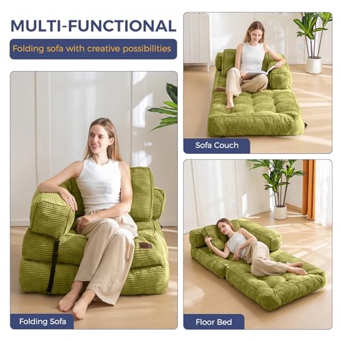 MAXYOYO Folding Sofa Bed, L-Shaped Convertible Sofa Bed with Armrest Foldable Sleeper Couch with Pillow