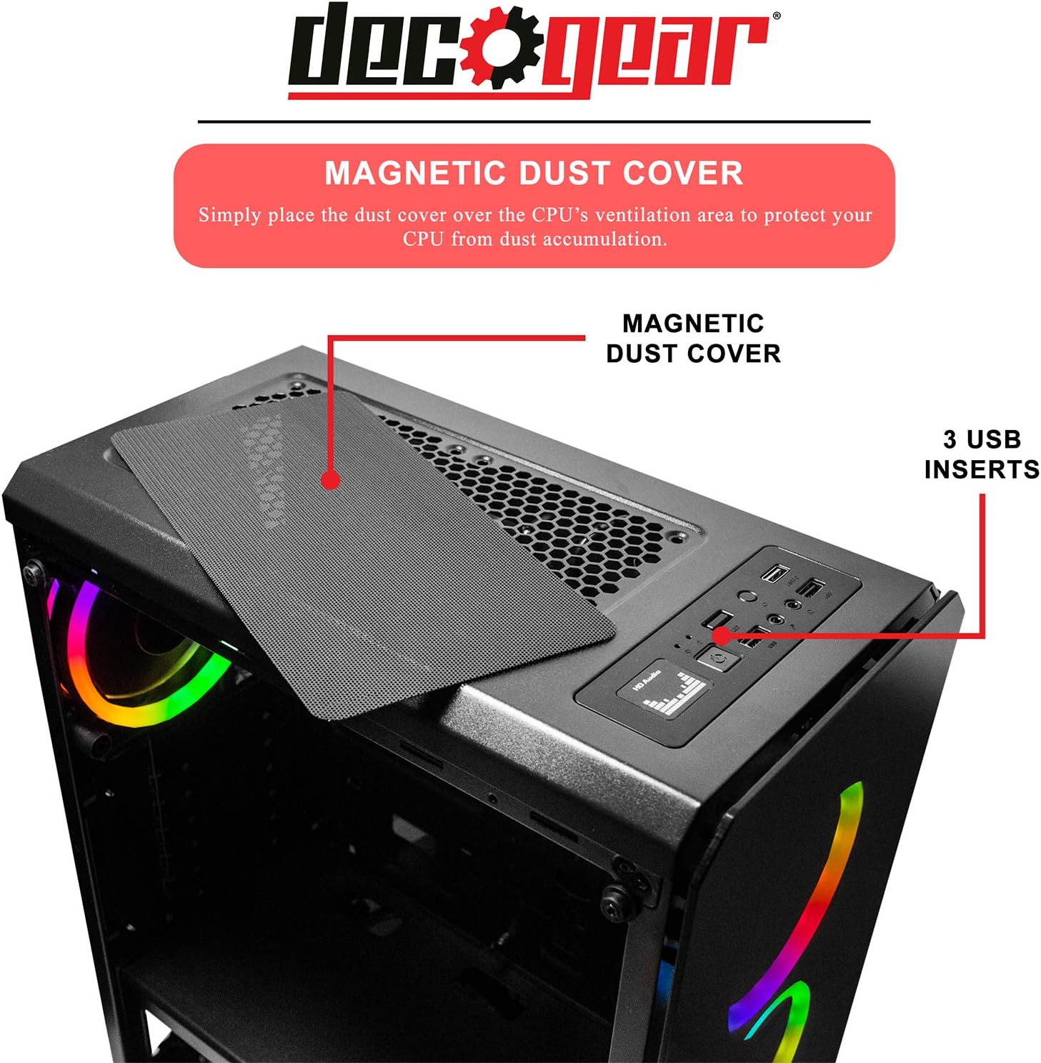 Deco Gear Mid-Tower PC Gaming Computer Case 3-Sided Tempered Glass and LED Lighting - Mini-ITX, Micro-ATX, ATX