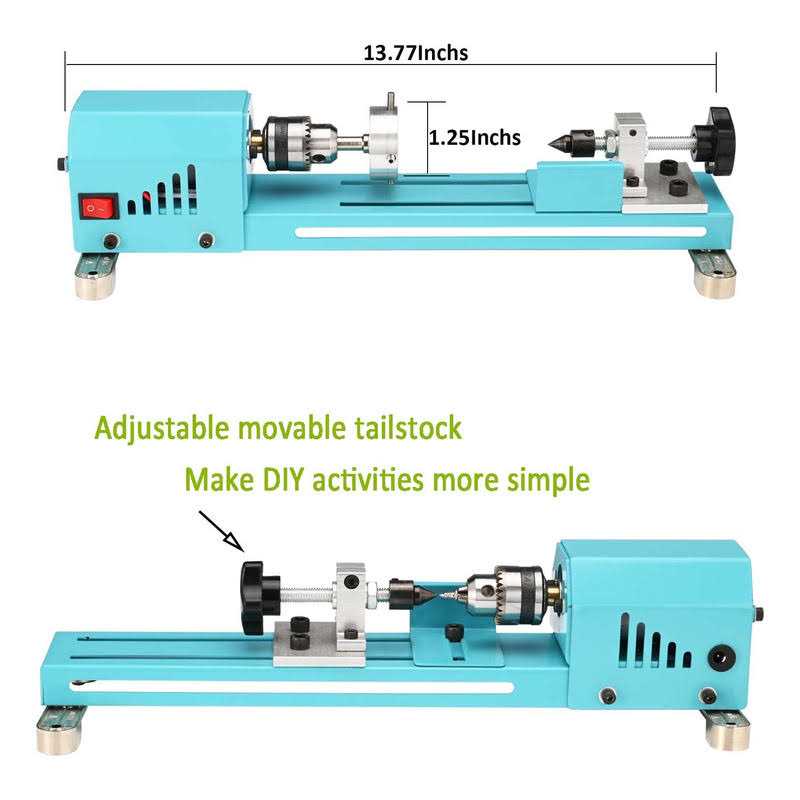 Winbomgo Mini Lathe Wood Lathe Machine Multi-Purpose Type Lathe Milling Cutting Grinding Polishing Professional Table Top Lathe Tool Kit