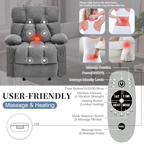 Recliner Chair with Massage and Heat, Rocker Recliner Chairs for Adults, Overstuffed Nursery Rocking Chairs for Living Room