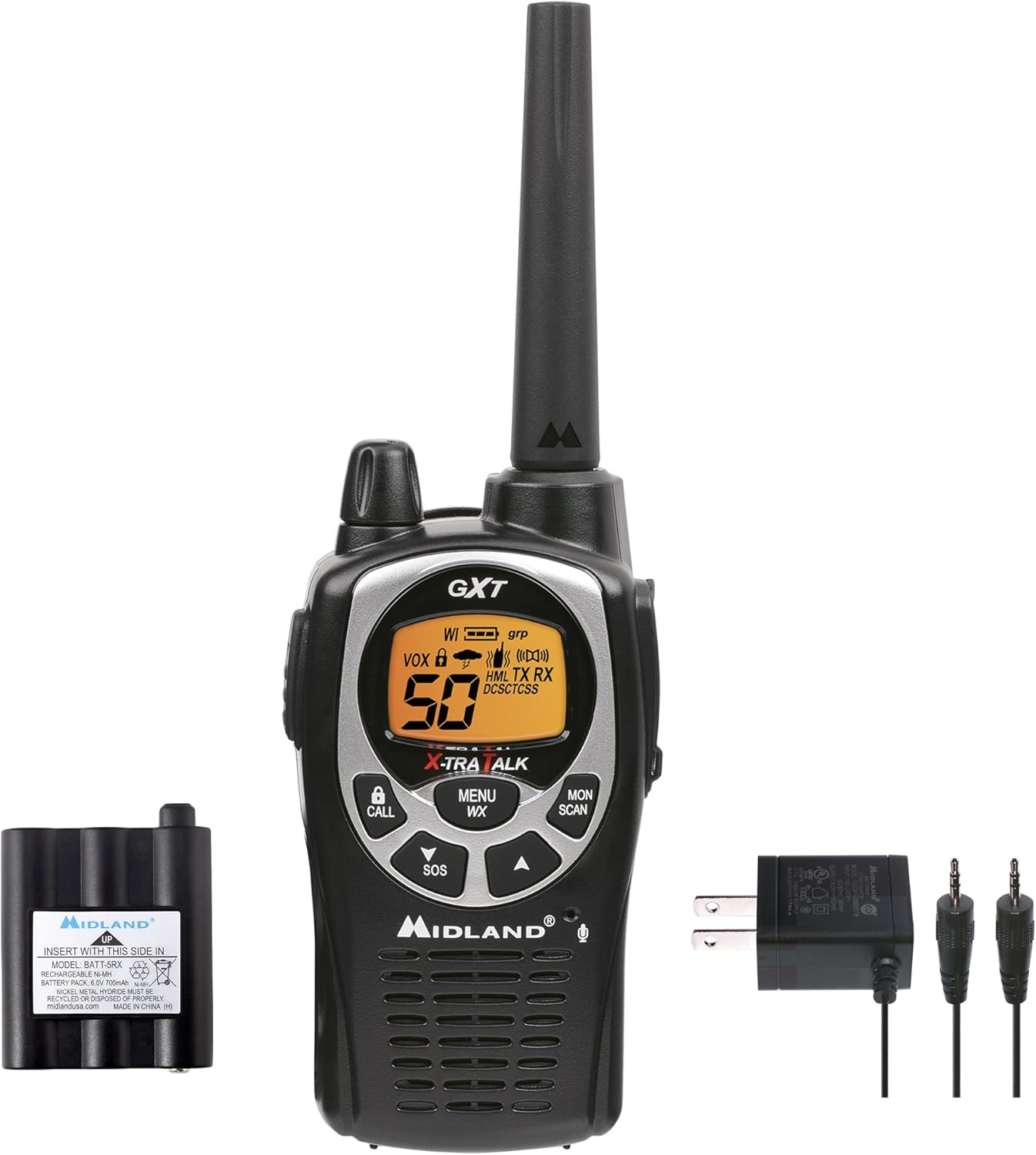 Midland 50 Channel Waterproof GMRS Two-Way Radio - Long Range Walkie Talkie with 142 Privacy Codes, SOS Siren