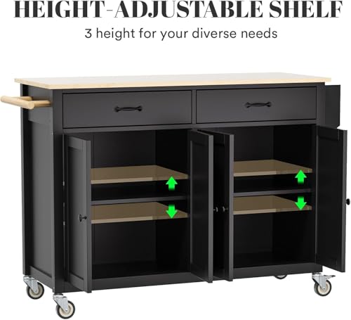 Rovibek Kitchen Island with Drawers 53 in Rolling Island Cart Mobile Solid Wood Portable Islands on Wheels with Storage Cabinet & Drawers, White