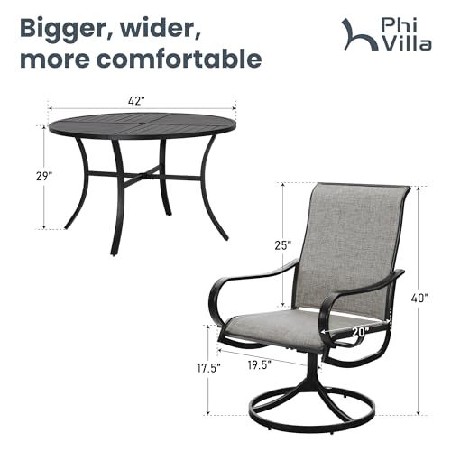 PHI VILLA 5 PCS Outdoor Patio Dining Set with Swivel Dining Chairs (Blue) and 37"x 37" Metal Steel Dining Table(1.57" Umbrella Hole)
