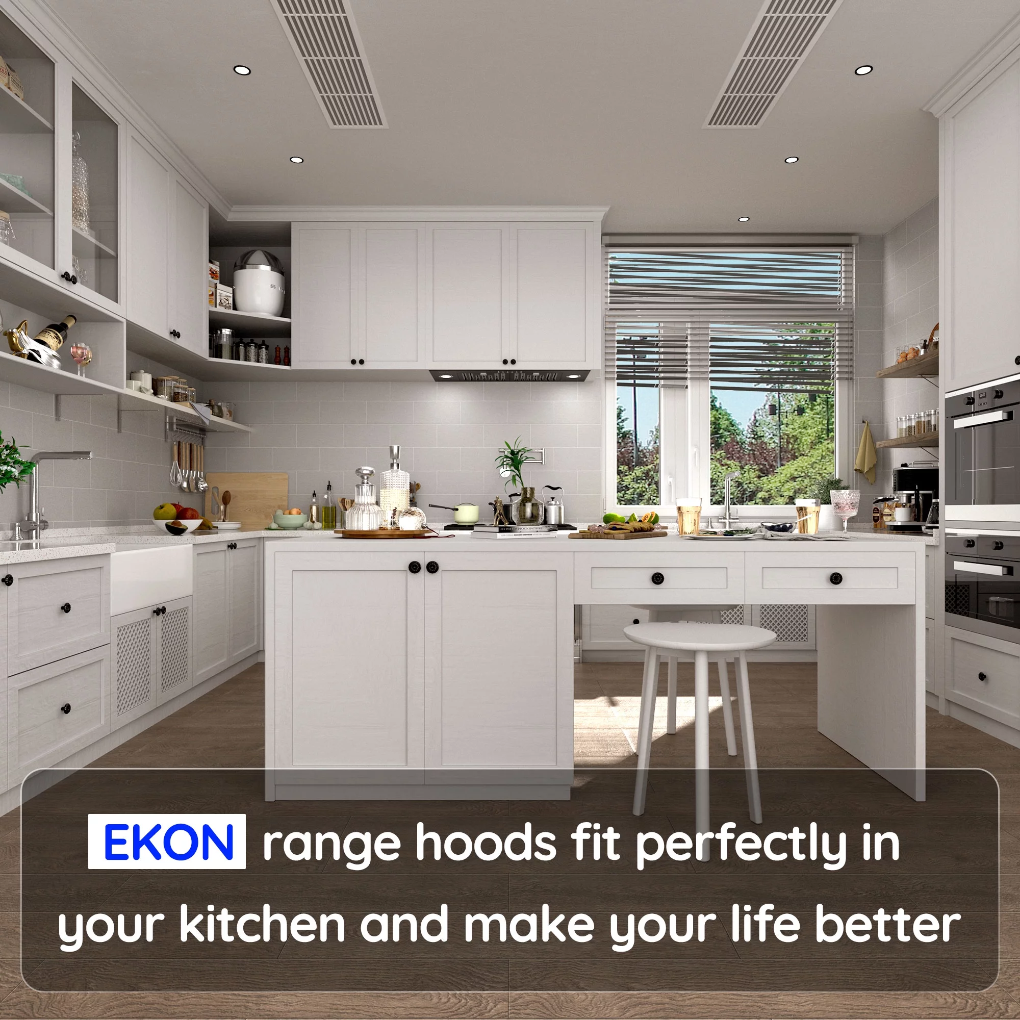 EKON KITCHEN EXPERT Black Stainless Steel 36 Inches Convertible Insert Range Hood NAB01-36H