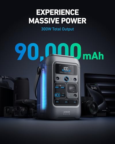 Anker SOLIX C300 DC Power Bank Station, Outdoor 288Wh Portable Power Station, LiFePO4 Battery, 300W Solar Generator, for Camping, Traveling