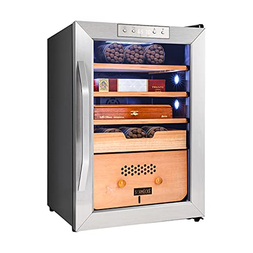 SCHMÉCKÉ 250 Cigar Cooler Humidor with 3 in 1 Precise Cooling, Heating & Humidity Control, Stainless Steel Trim Finish Cabinet